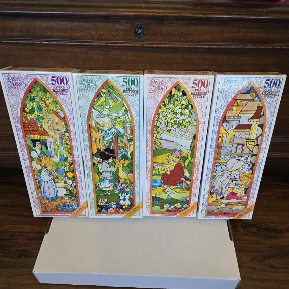 SEALED 1998 Precious Moments Stained-Glass 4 Puzzle Set All Four 500-pc RoseArt